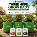 3× HDP Grow Bags 12×12 Inch + 3 F1 Hybrid Vegetable Seed Packets | Home Gardening Bundle