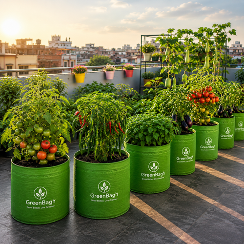 3× HDP Grow Bags 12×12 Inch + 3 F1 Hybrid Vegetable Seed Packets | Home Gardening Bundle